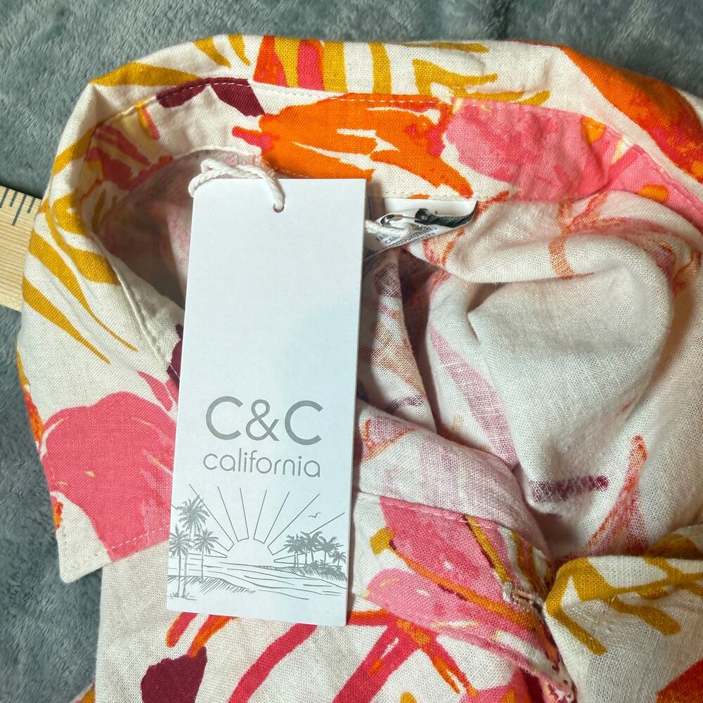 NWT C&C California Tropical Floral Linen Blend Camp Shirt Womens Large - Picture 4 of 8